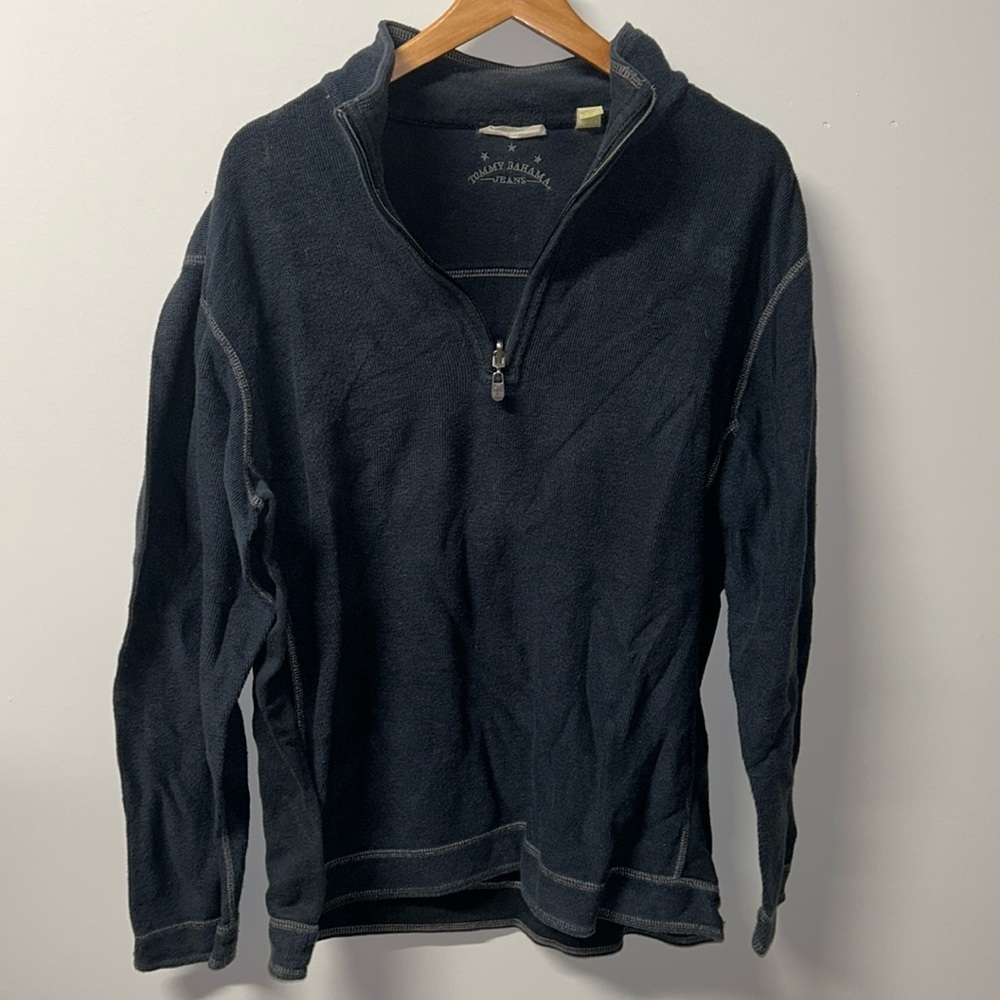 Tommy Bahama 1/4 Zipper Pullover Navy Blue Sweater- Large‎